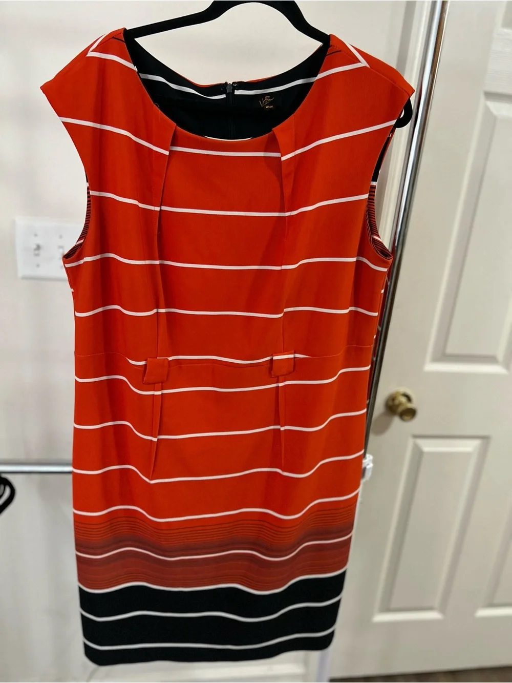 Sleeveless Red Striped Shift Dress with Contrast Hem